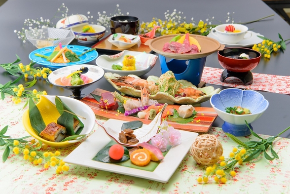 【花ごよみ】  牛タン陶板焼き、あわびステーキ、穴子寿司　会席膳　　